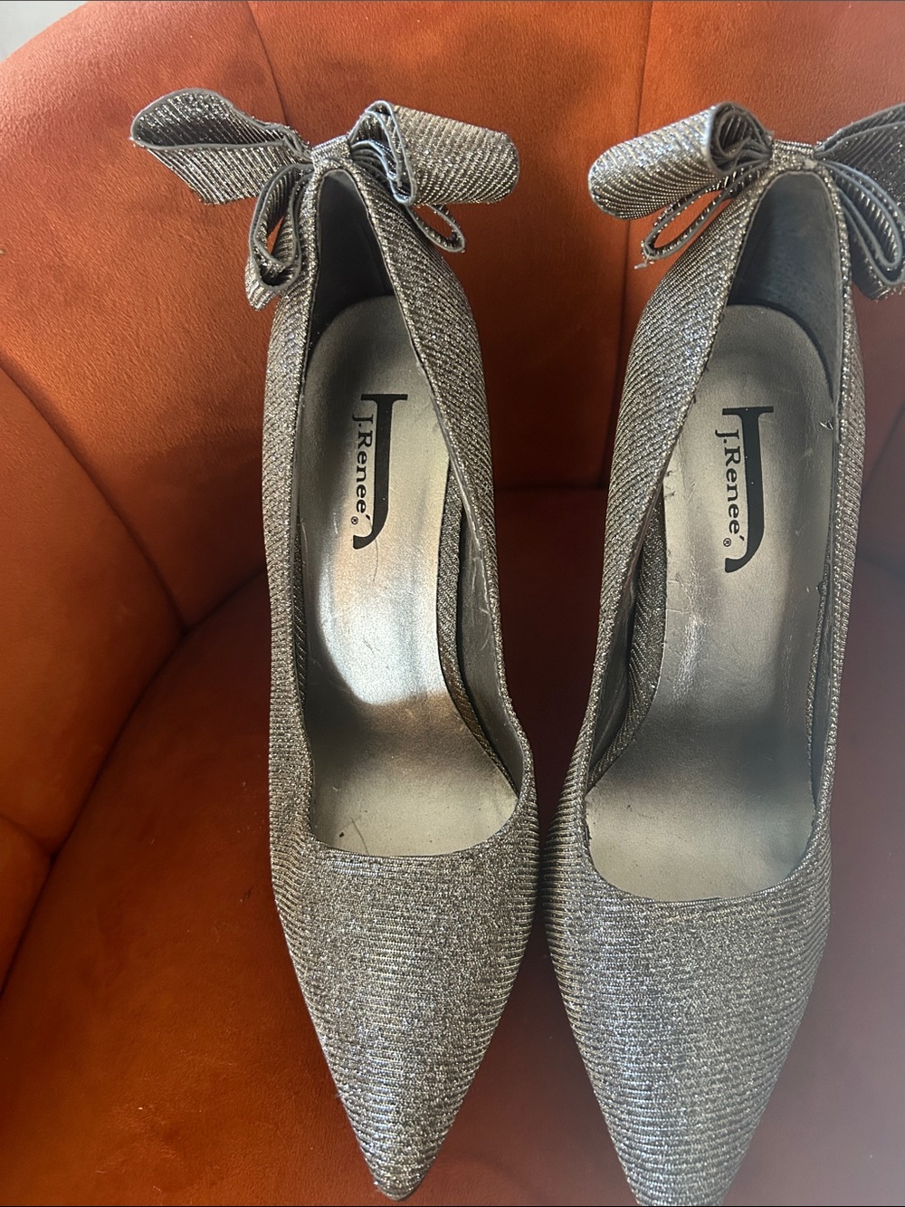 J.Renee Metallic Silver Pointed Toe Bow Ankle Pumps